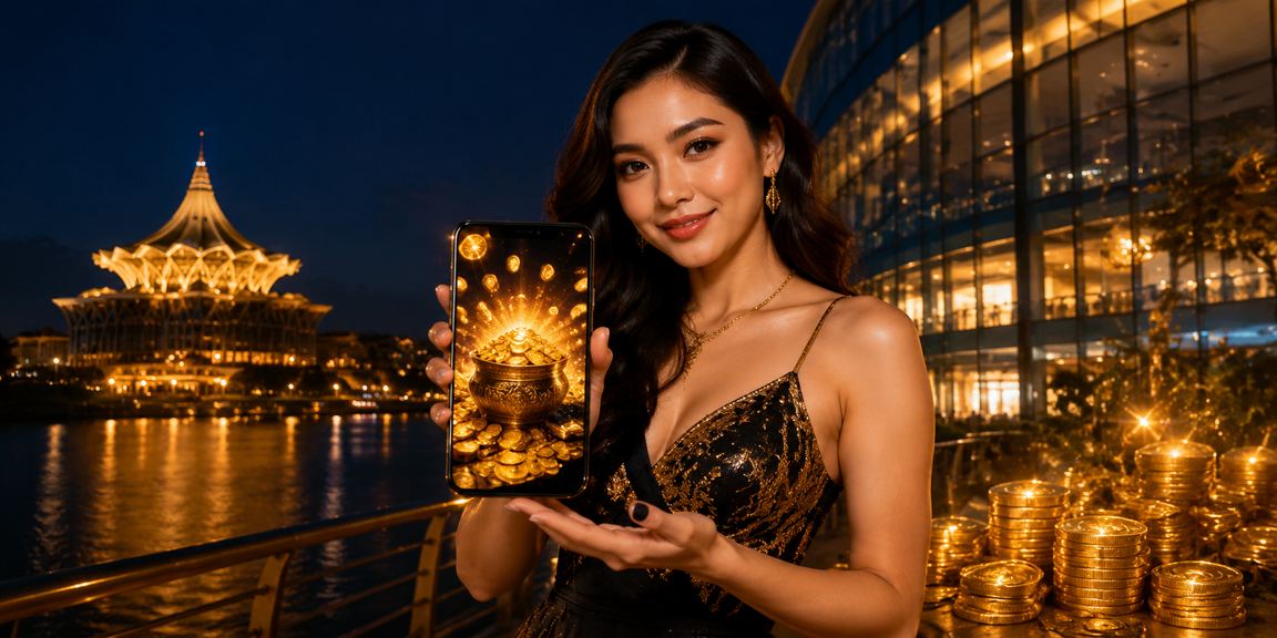 Pemain menggunakan telefon pintar untuk bermain kasino mudah alih di Kuching dengan bonus aktif
